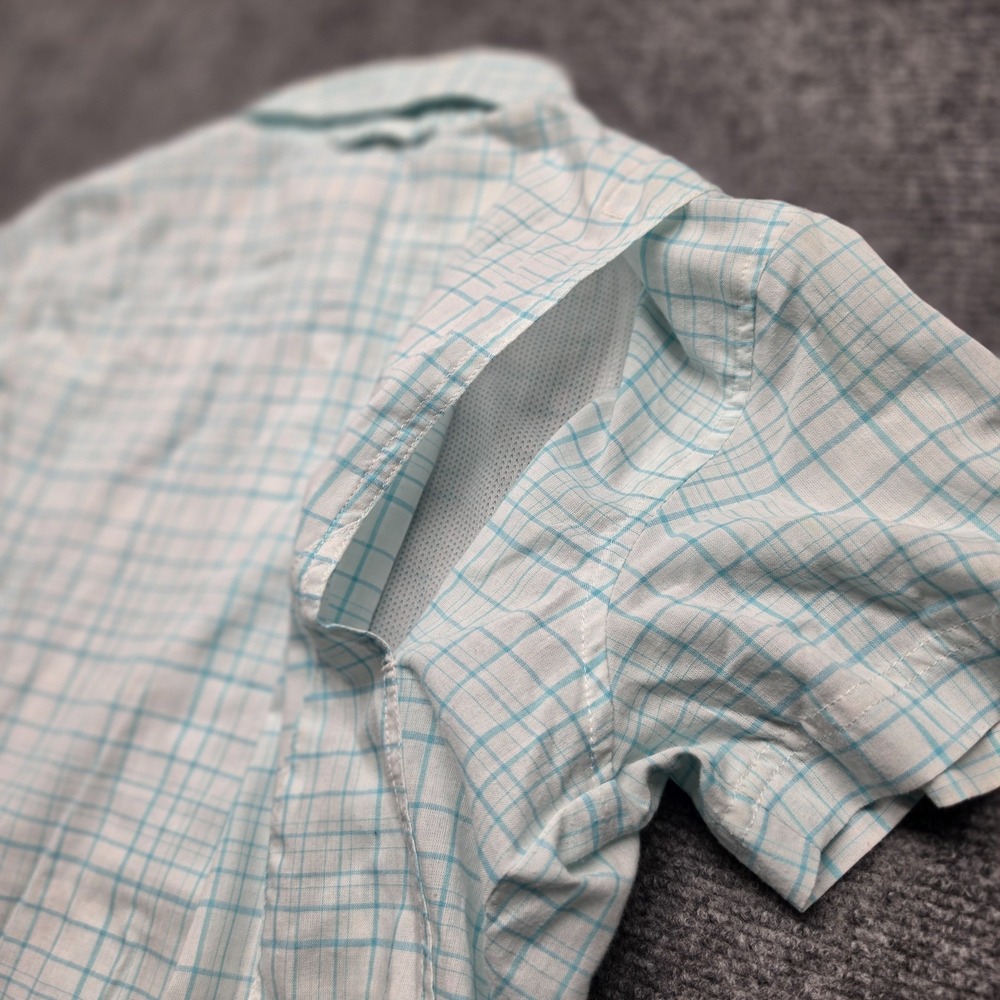 Columbia Titanium Womens M Shirt Plaid Short Sleeve Hiking Top Aqua Grid Checked - Picture 7 of 12